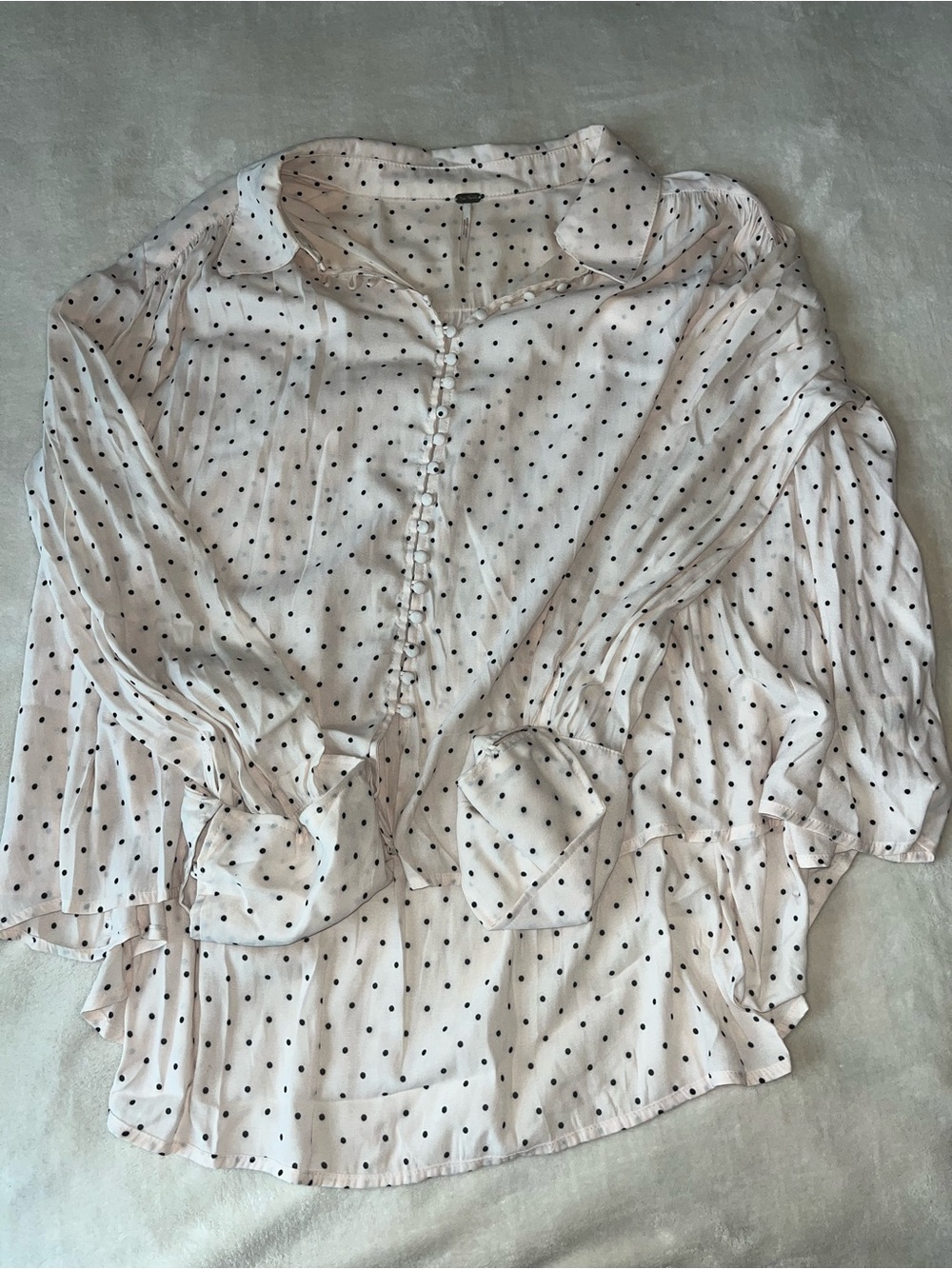 Free People New World Dotted Blouse Oversized Flowy Semi Sheer Tie Sz Small - Picture 3 of 9